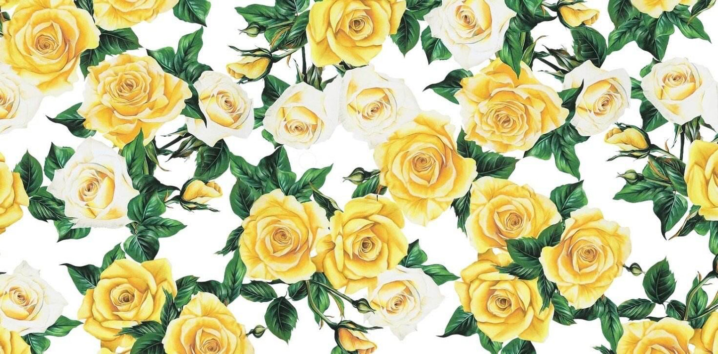 Yellow Floral Rose Pattern Fabric – Custom Printed Fabric, Choose Material by Metre