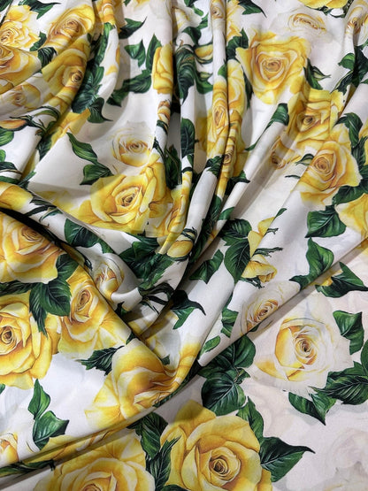 Yellow Floral Rose Pattern Fabric