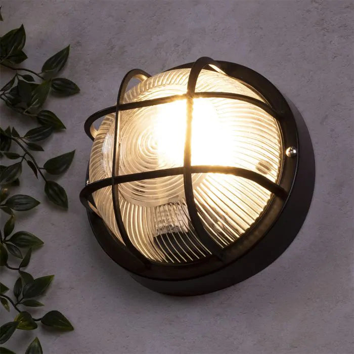 Round Grille 7W Outdoor LED Wall / Security Light Bright White