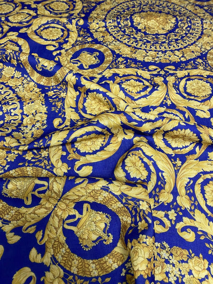 Royal Blue Baroque Poly Linen Fabric by the Metre