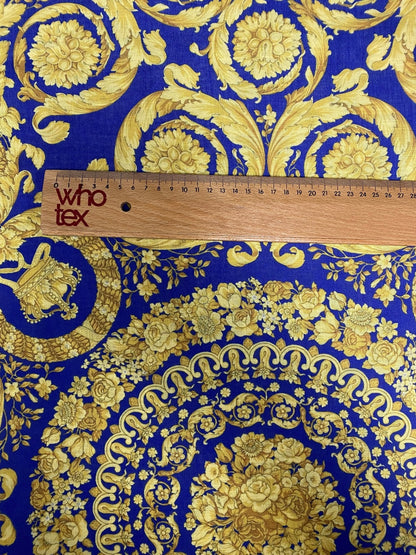 Royal Blue Baroque Poly Linen Fabric by the Metre