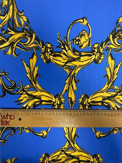 Royal Blue Baroque Pattern Fabric – Custom Printed Fabric on Satin, Crepe, Spandex or Chiffon