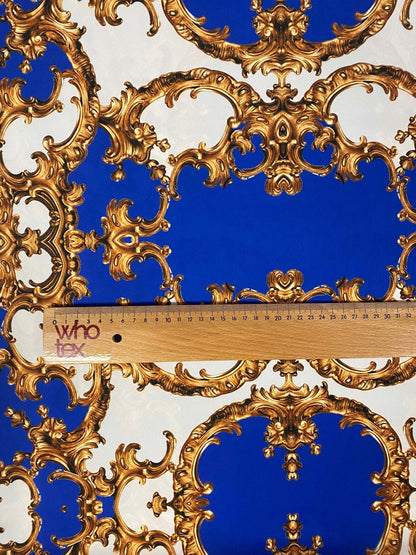 Royal Blue Baroque Pattern Fabric – Custom Printed Fabric, Choose Material by Metre