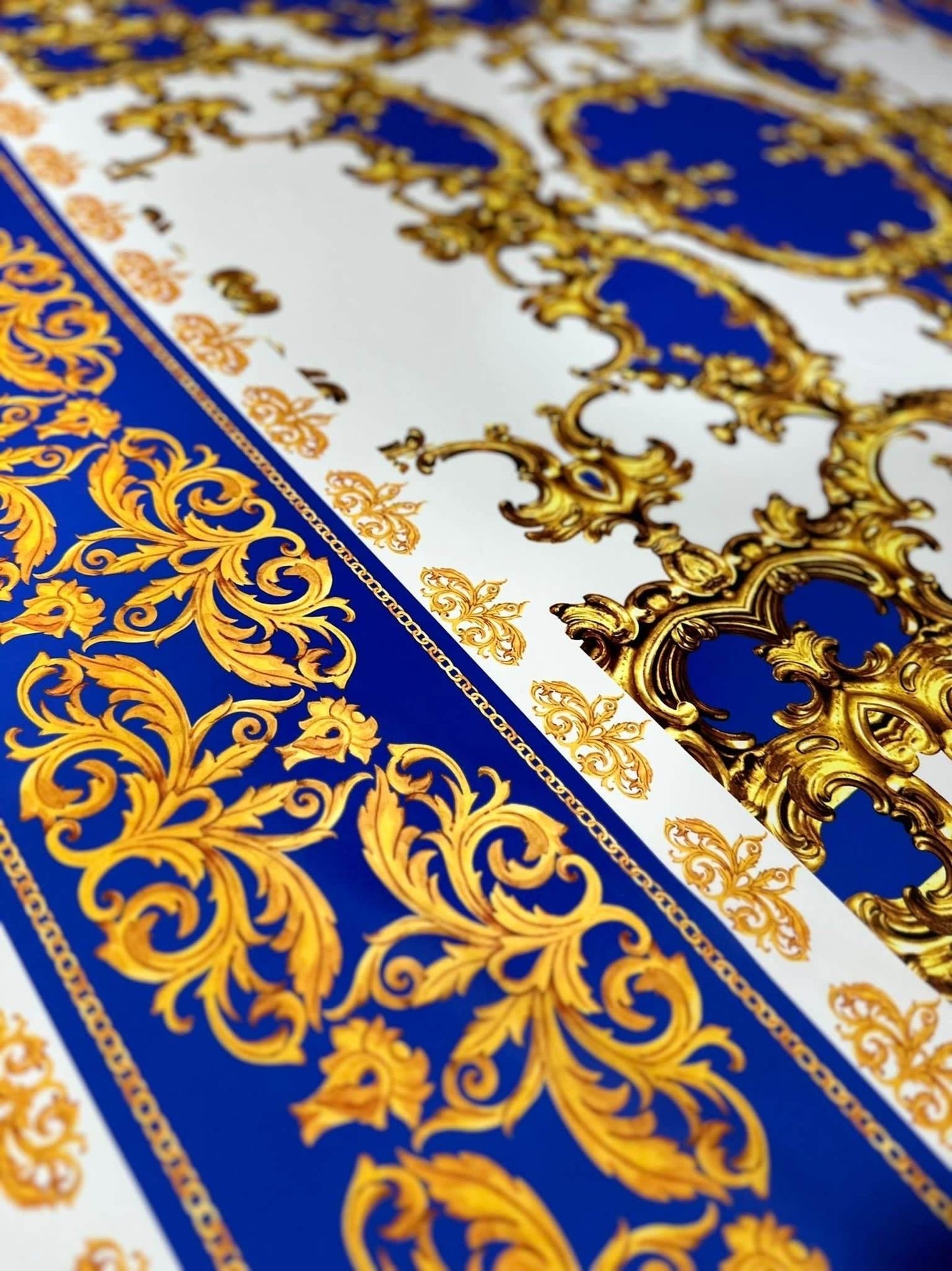 Royal Blue Baroque Pattern Fabric – Custom Printed Fabric, Choose Material by Metre