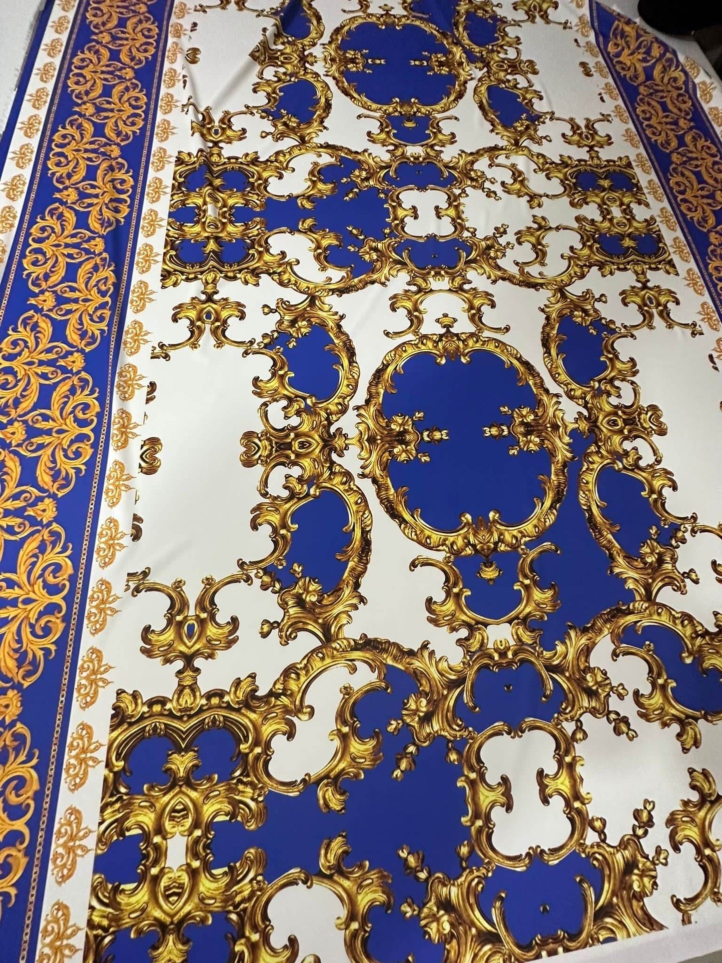 Royal Blue Baroque Pattern Fabric – Custom Printed Fabric, Choose Material by Metre