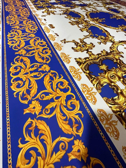 Royal Blue Baroque Pattern Fabric – Custom Printed Fabric, Choose Material by Metre