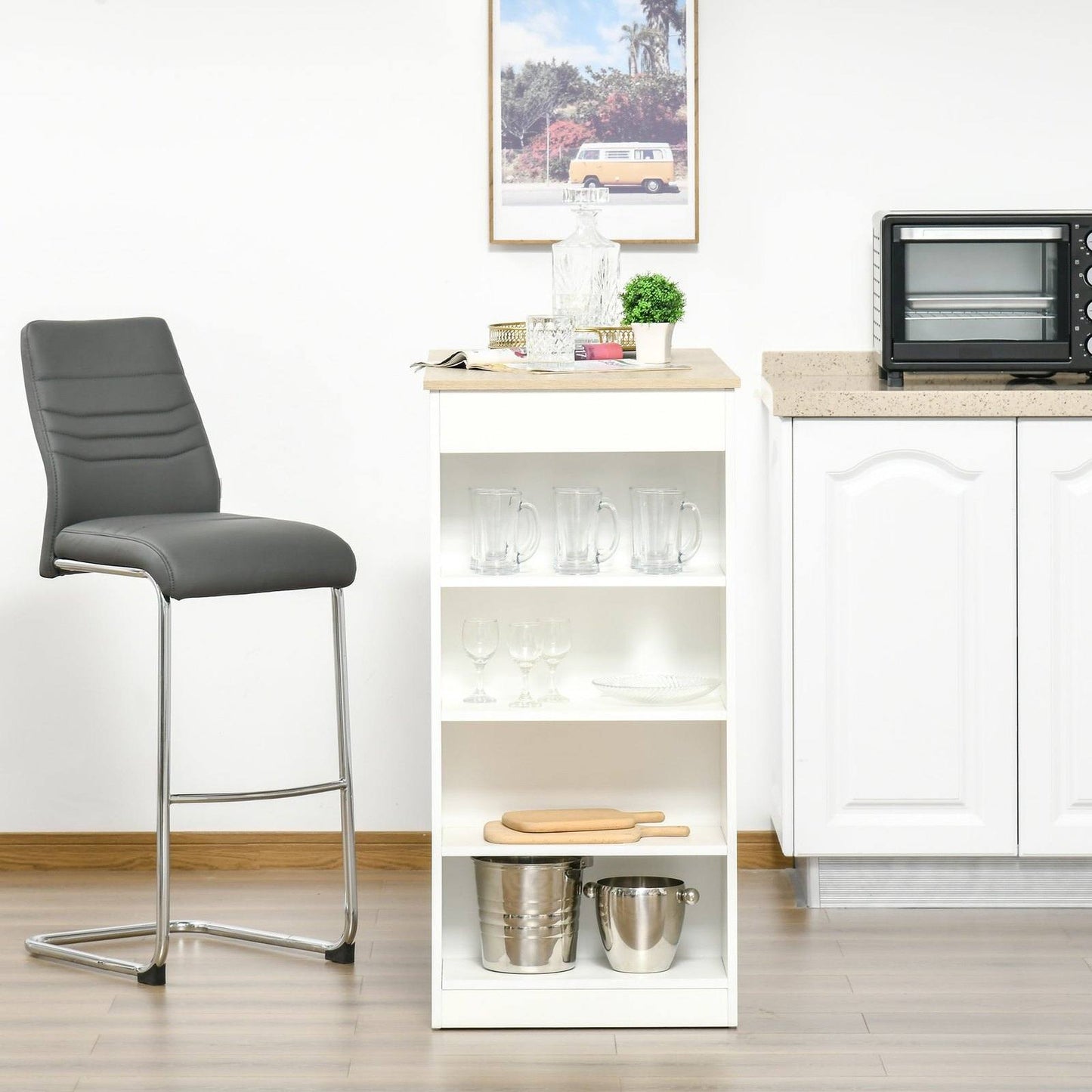 Bar Table Coffee Table Kitchen Dining Table with 4-Tier Storage Shelf for Kitchen