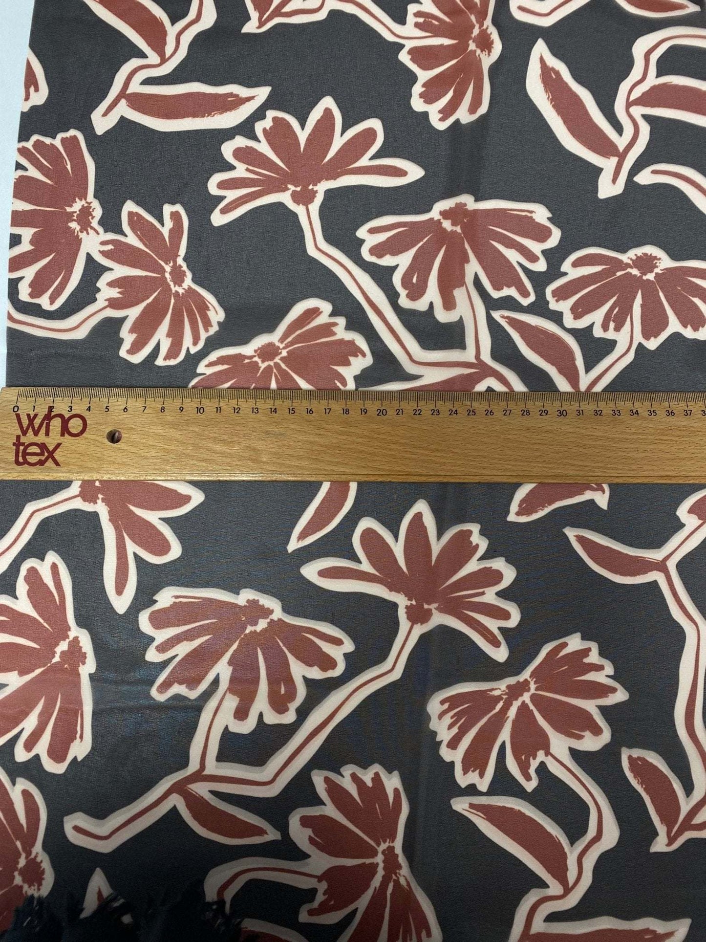 Rust Red Floral Print Fabric on Black Background – Custom Printed Fabric, Choose Material by Metre