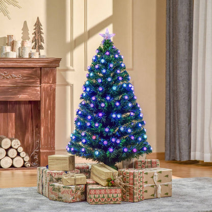 Homcom 5FT Pre-Lit Artificial Christmas Tree w/Fibre Optic Decorations LED Light Holiday Home Xmas Decoration Green