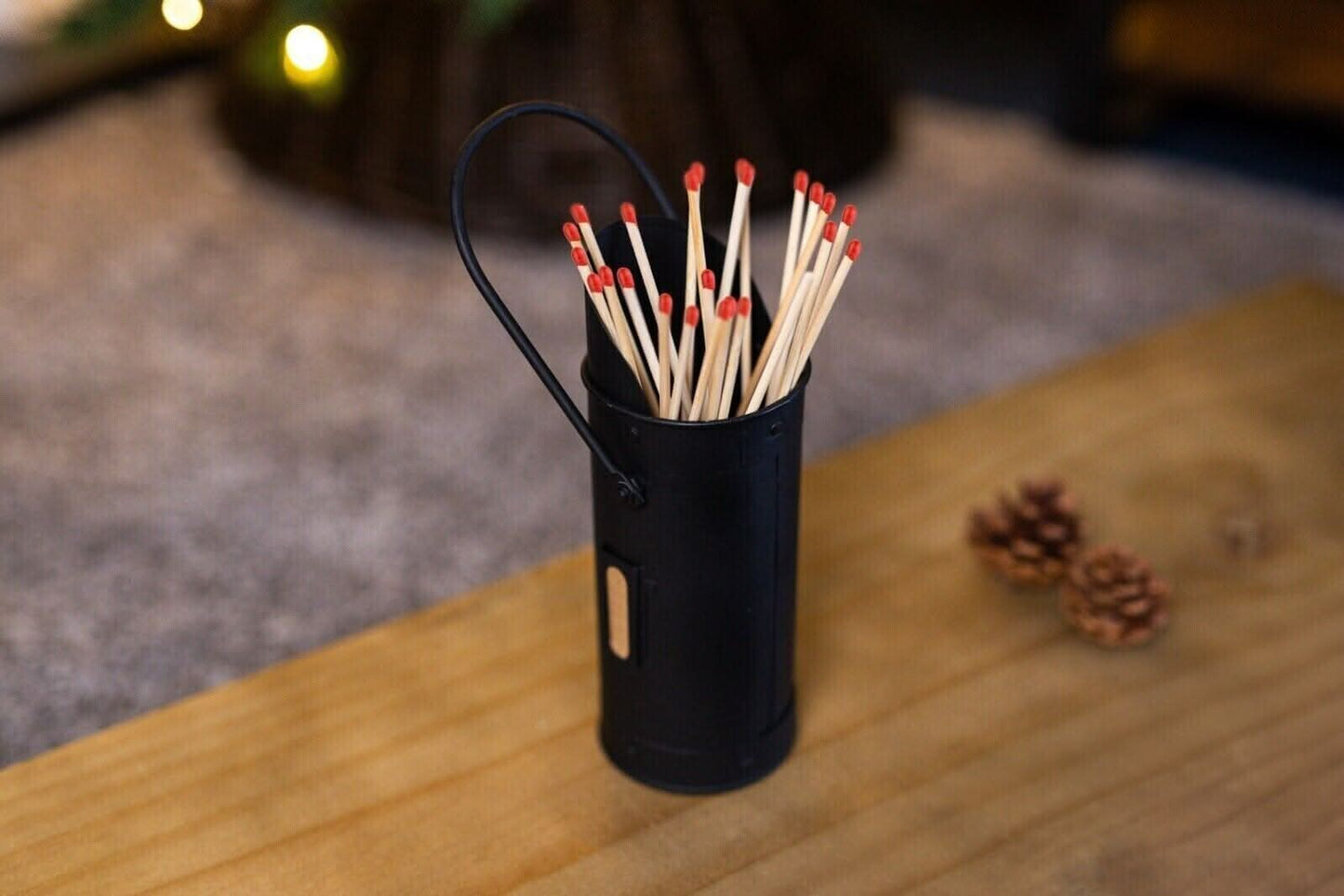 Heavy Duty Black Fireside Matchstick Holder Fire Accessory