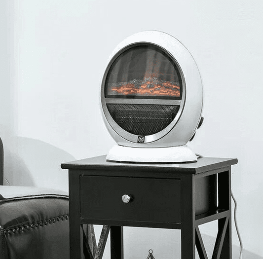 Electric Fire Fan Heater Ceramic White 1500W Home Round Free Standing Flame