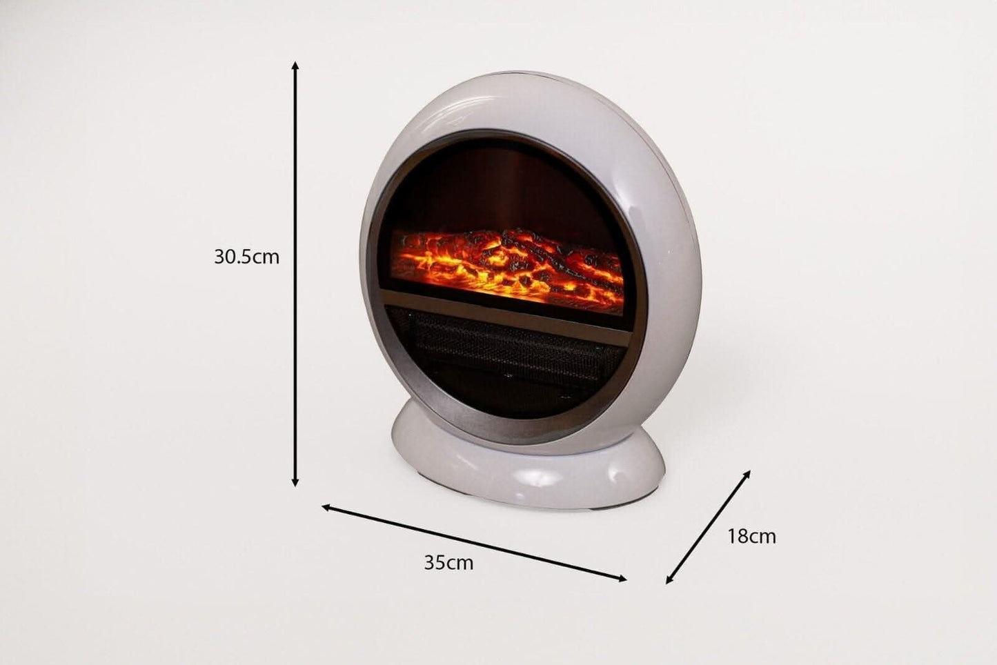 Electric Fire Fan Heater Ceramic White 1500W Home Round Free Standing Flame