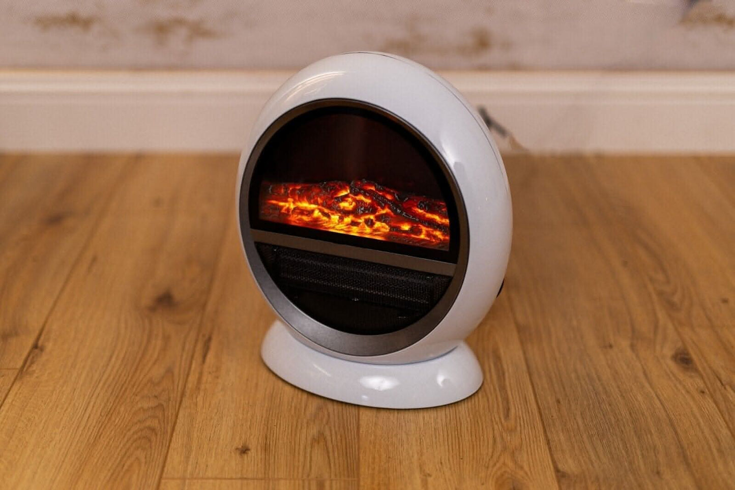 Electric Fire Fan Heater Ceramic White 1500W Home Round Free Standing Flame
