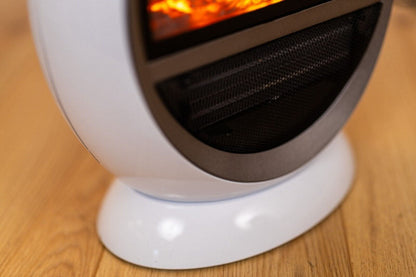 Electric Fire Fan Heater Ceramic White 1500W Home Round Free Standing Flame