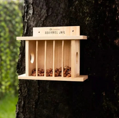 Hanging Wooden Bird Squirrel Feeder Wildlife Jail Feeding Station