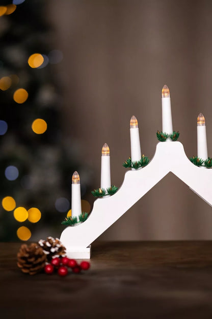 7 Bulb White Wooden Christmas Candle Bridge