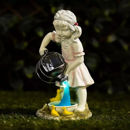 Solar Girl with Watering Can & Ducks Ornament