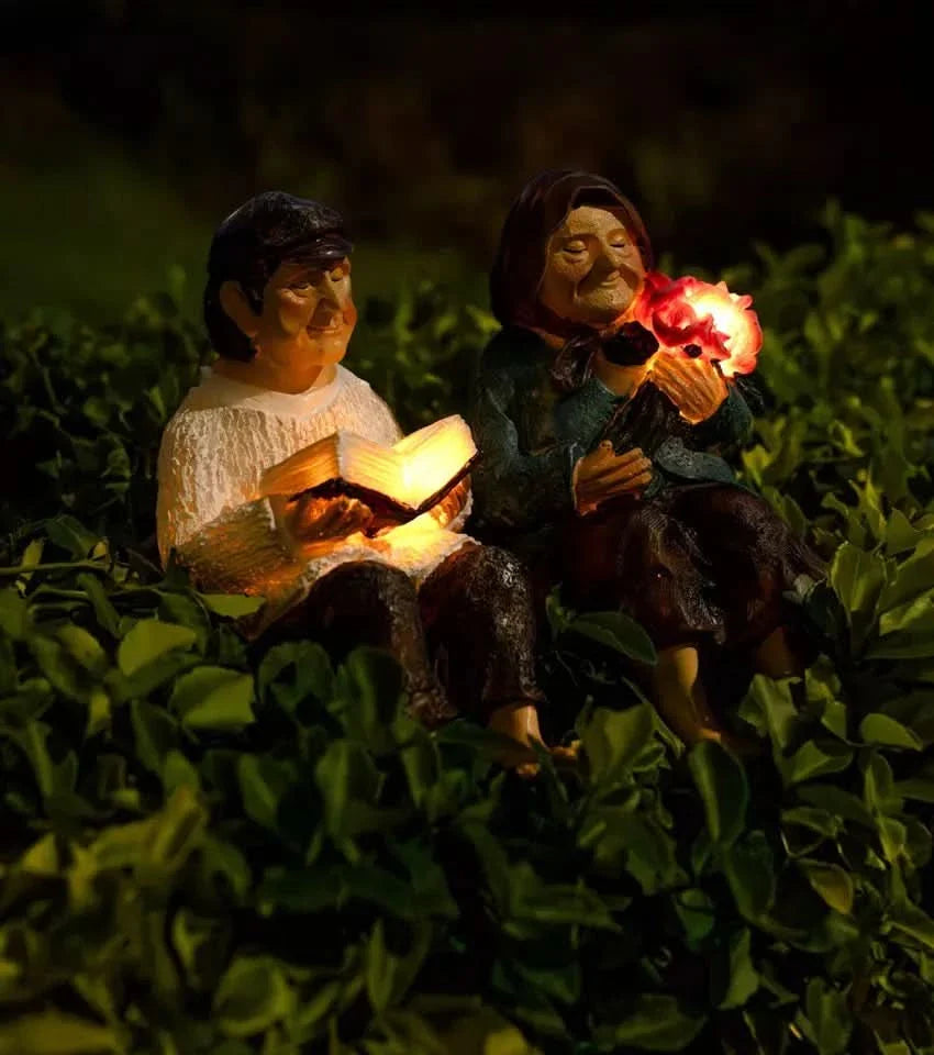 Grandmother & Grandfather Solar Garden Ornament Set