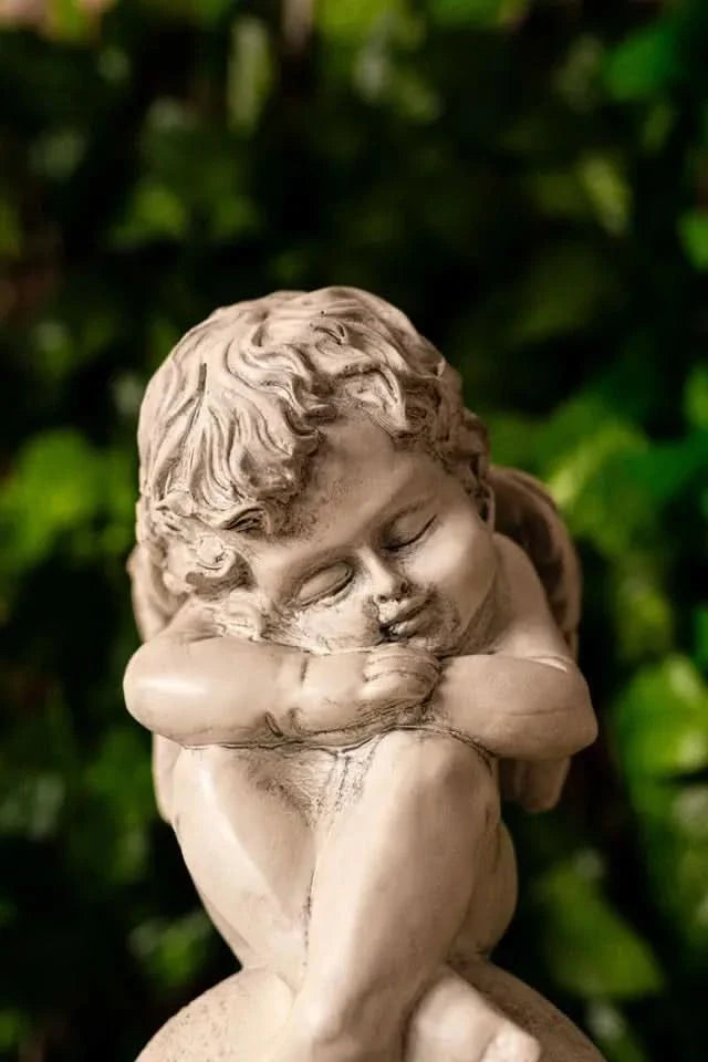 Angel Cherub Garden Ornament Sitting Fairy White