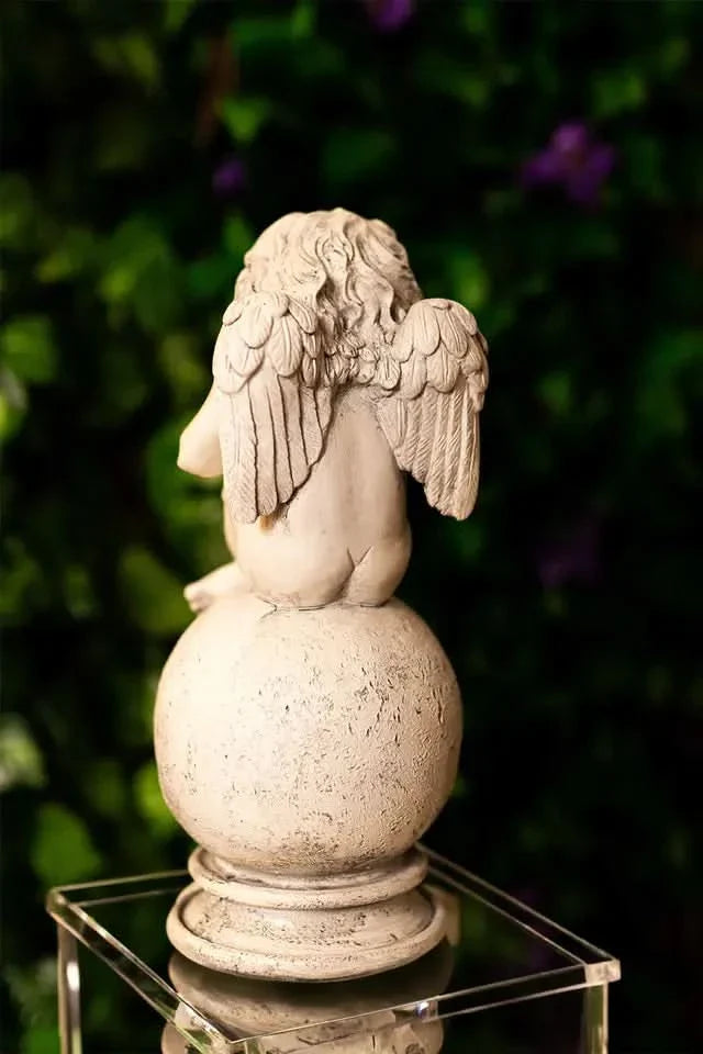 Angel Cherub Garden Ornament Sitting Fairy White