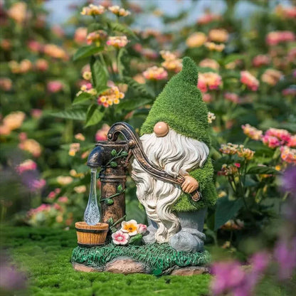 Solar Gnome Garden Ornament LED Water Pump Home Patio Flower Bed Lighting