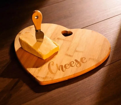 Wooden Cheese Board With Knife, Heart Home Kitchen Wood Serving Platter