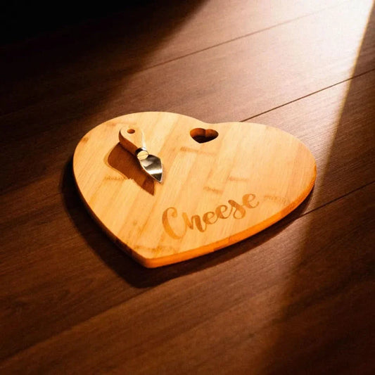 Wooden Cheese Board With Knife, Heart Home Kitchen Wood Serving Platter