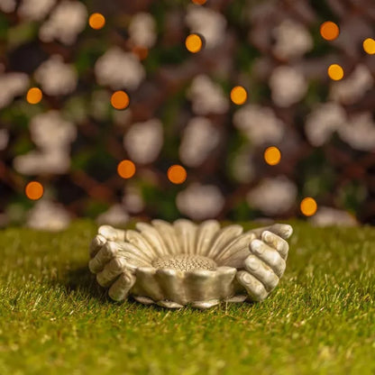 Stone Effect Sunflower Ornament Garden Bird Water Feeder Bath Decor Hands