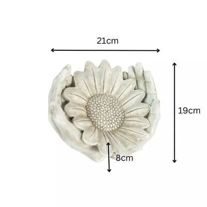 Stone Effect Sunflower Ornament Garden Bird Water Feeder Bath Decor Hands