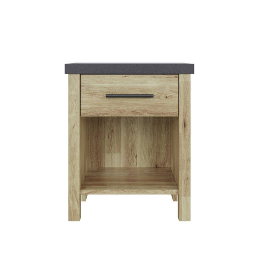 Cascina Bedside Table Oak & Black 1 Shelf 1 Drawer