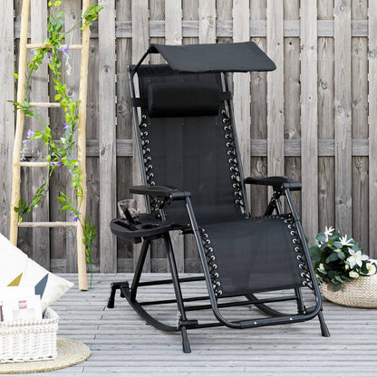 Folding Recliner Chair Outdoor Lounge Rocker Zero-Gravity Seat w/ Adjustable