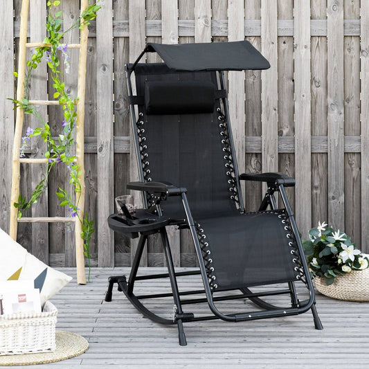 Folding Recliner Chair Outdoor Lounge Rocker Zero-Gravity Seat w/ Adjustable