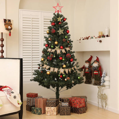 6ft Decorated Christmas Tree Artificial - Dark Green with LED Lights Warm White 353 Tips
