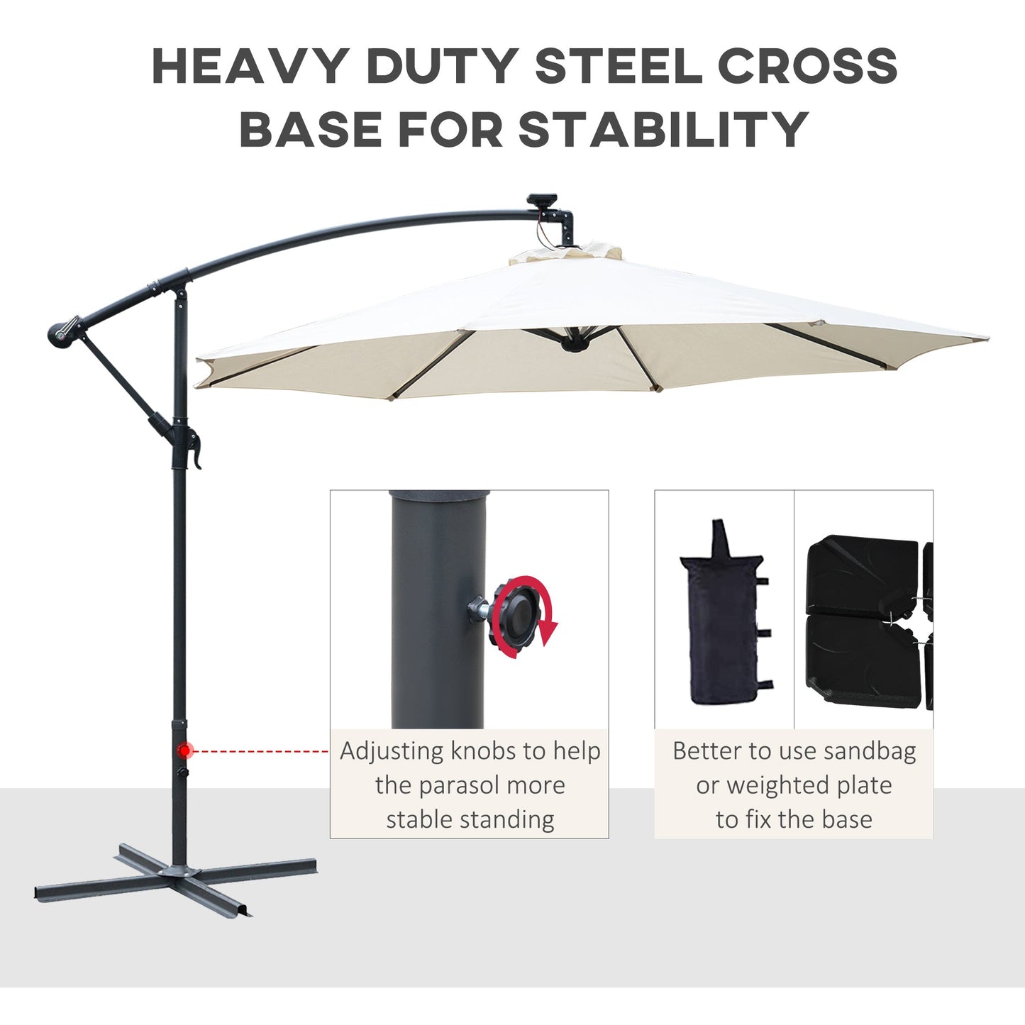 Umbrella Parasol W/Solar Powered LED strips