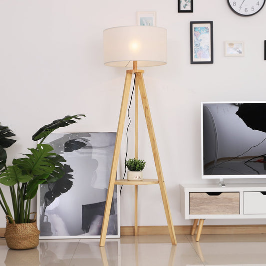 Free Standing Tripod Floor Lamp Bedside Light Reading Light With Storage Shelf Linen Shade For Living Room Bedroom