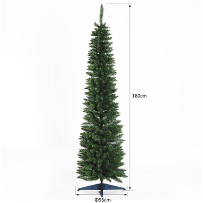 6FT Artificial Pine Pencil Slim Tall Christmas Tree with 390 Branch Tips Xmas Holiday Décor with Stand Green