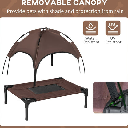 PawHut Raised Dog Bed Waterproof Elevated Pet Cot with Breathable Mesh UV Protection Canopy Coffee