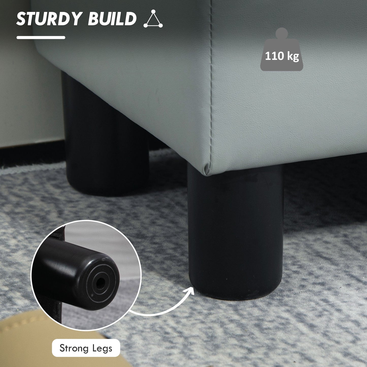 HOMCOM Chic Faux Leather Footstool Small Footrest with 4 Plastic Legs, Grey