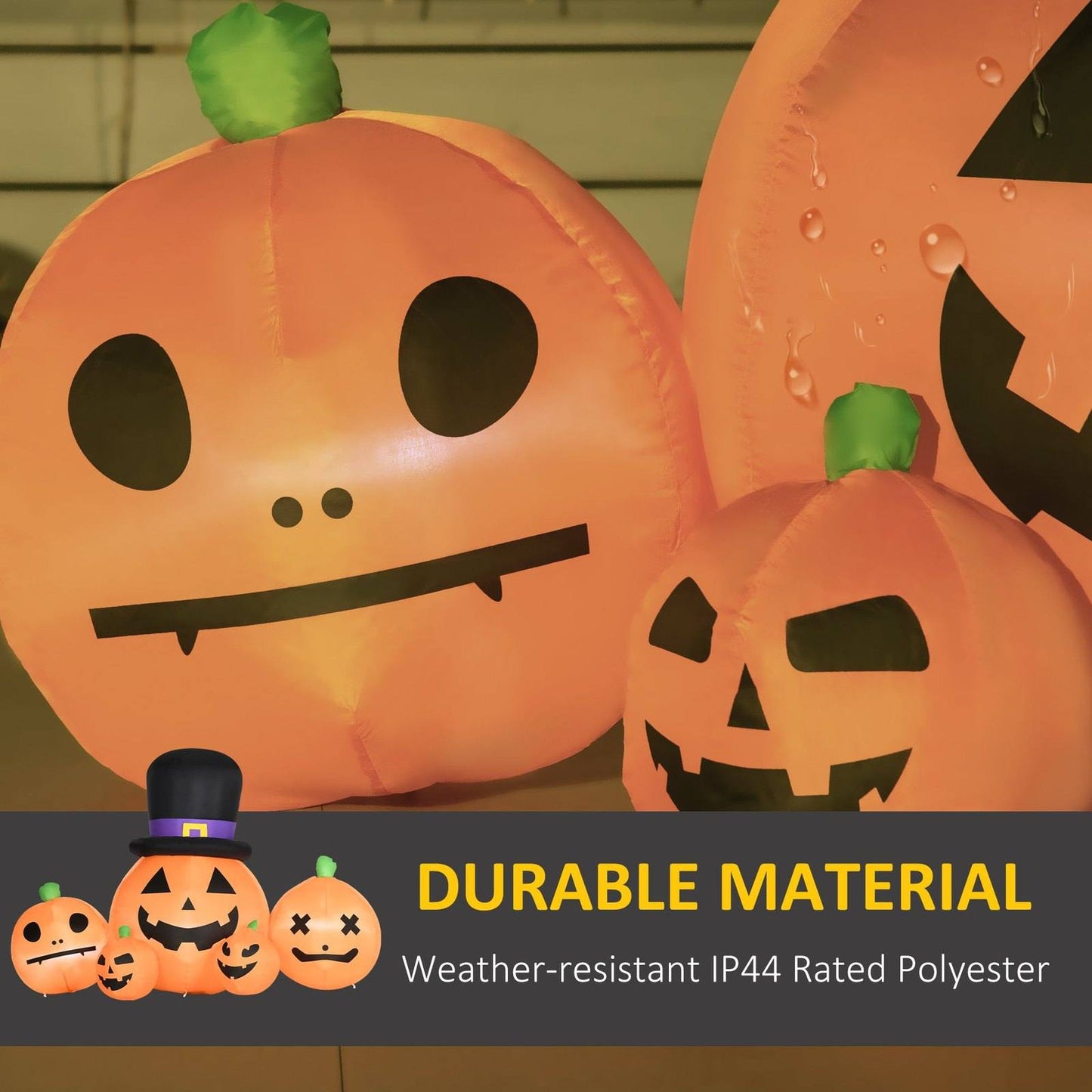 6ft Inflatable Halloween Large Pumpkin in Hat with Four Small Pumpkins