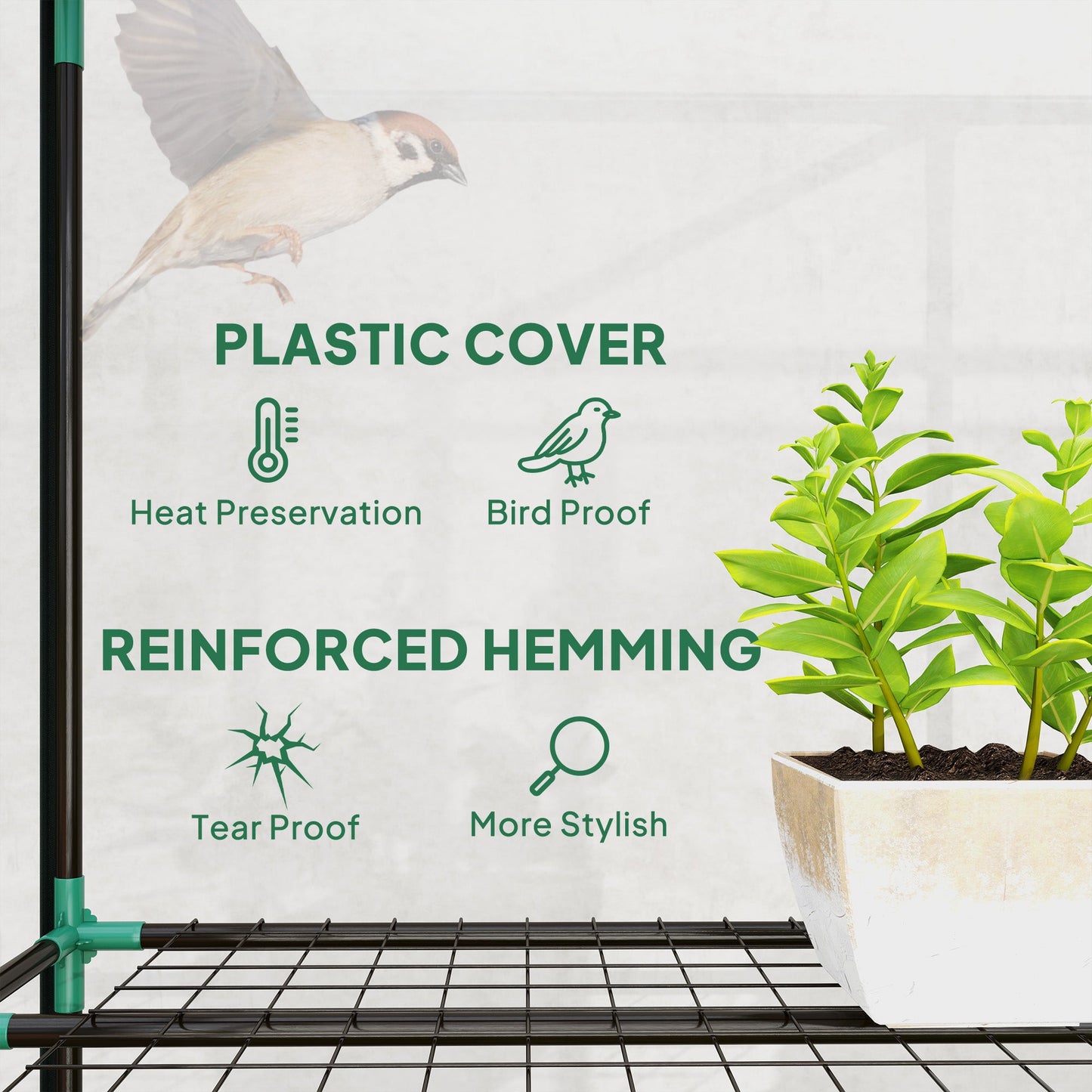 Outsunny 3 Tier Lean-to Mini Greenhouse with Plastic Cover, Clear