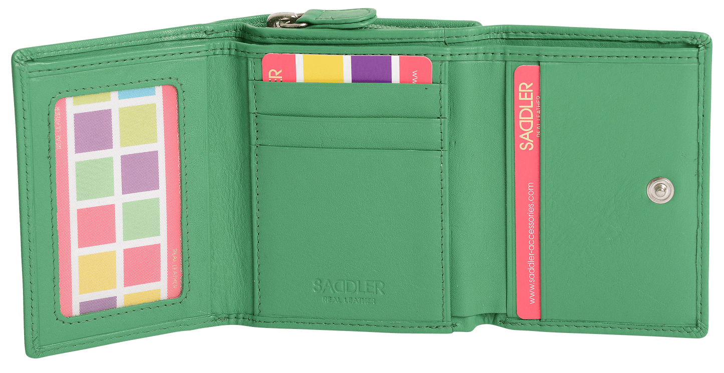 SADDLER CARLA Handmade Leather Compact Trifold Purse – RFID Protected | 5 Card Slots, ID Window & Zipped Coin Pocket | Gift Boxed