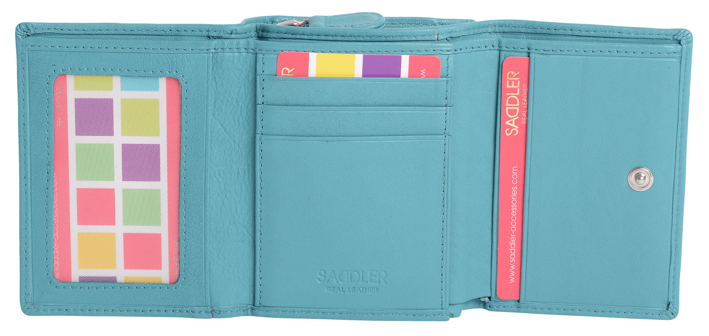 SADDLER CARLA Handmade Leather Compact Trifold Purse – RFID Protected | 5 Card Slots, ID Window & Zipped Coin Pocket | Gift Boxed