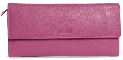 SADDLER CLAIRE Long Leather Trifold Purse - 18 Card Slots, Dual Zip Pockets, and Note Sections - RFID Protected