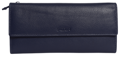 SADDLER CLAIRE Long Leather Trifold Purse - 18 Card Slots, Dual Zip Pockets, and Note Sections - RFID Protected
