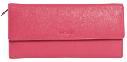 SADDLER CLAIRE Long Leather Trifold Purse - 18 Card Slots, Dual Zip Pockets, and Note Sections - RFID Protected