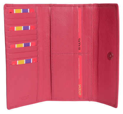 SADDLER CLAIRE Long Leather Trifold Purse - 18 Card Slots, Dual Zip Pockets, and Note Sections - RFID Protected