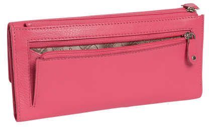 SADDLER CLAIRE Long Leather Trifold Purse - 18 Card Slots, Dual Zip Pockets, and Note Sections - RFID Protected
