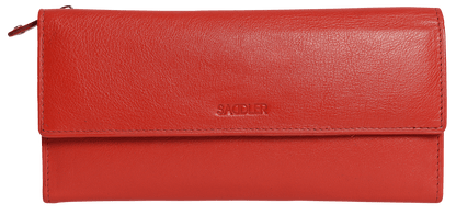 SADDLER CLAIRE Long Leather Trifold Purse - 18 Card Slots, Dual Zip Pockets, and Note Sections - RFID Protected