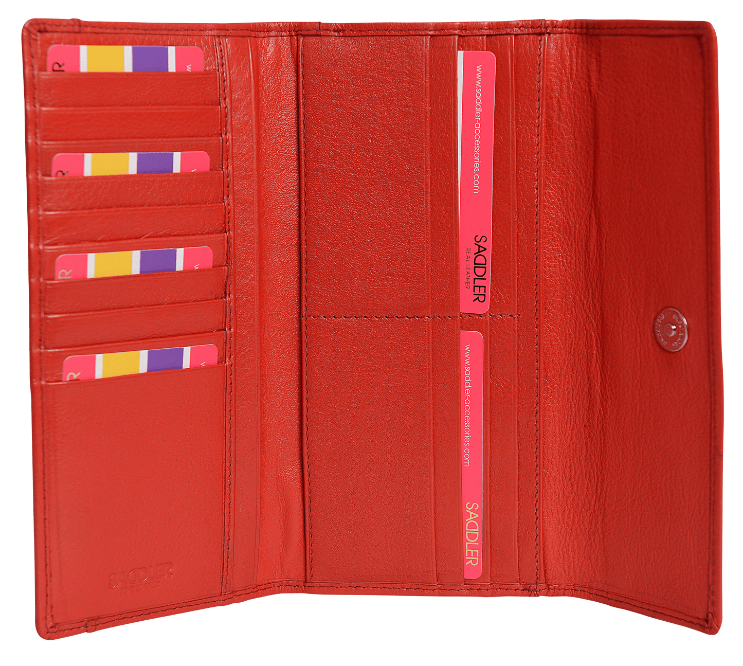 SADDLER CLAIRE Long Leather Trifold Purse - 18 Card Slots, Dual Zip Pockets, and Note Sections - RFID Protected