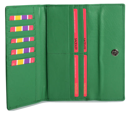 SADDLER CLAIRE Long Leather Trifold Purse - 18 Card Slots, Dual Zip Pockets, and Note Sections - RFID Protected
